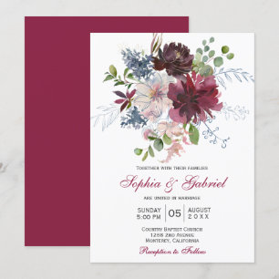 Moderne Botanische Hochzeit der Marine Pink Floral Einladung