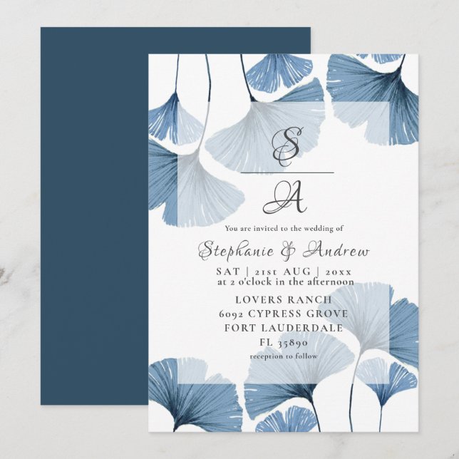 Moderne Botanische Hochzeit Einladung (Vorne/Hinten)