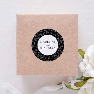 Moderne Botanische Hochzeit in Schwarz und Weiß Runder Aufkleber
