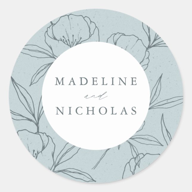 Moderne Botanische Hochzeit mit Blumen und Spatenn Runder Aufkleber (Vorderseite)
