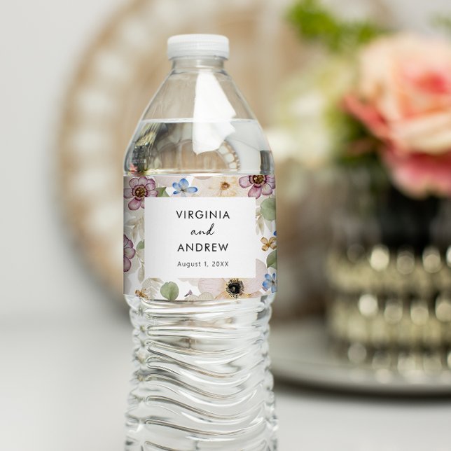 Moderne botanische Hochzeit mit Flora (Modern Floral Botanical Wedding Water Bottle Label by Painted Paperie
)