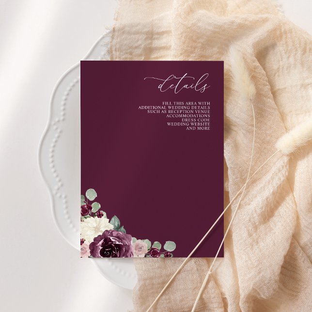 Moderne Botanische Hochzeit mit floralen Pflaumen Begleitkarte (Elegant Modern Botanical Plum Floral Wedding Enclosure Card)