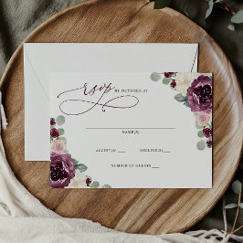Moderne Botanische Hochzeit mit floralen Pflaumen RSVP Karte