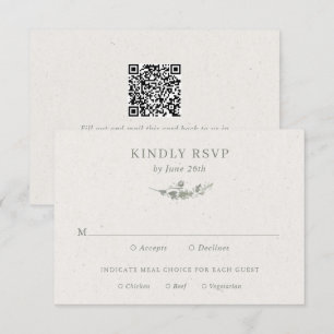 Moderne Botanische Hochzeit mit QR-Code in Salbeig RSVP Karte