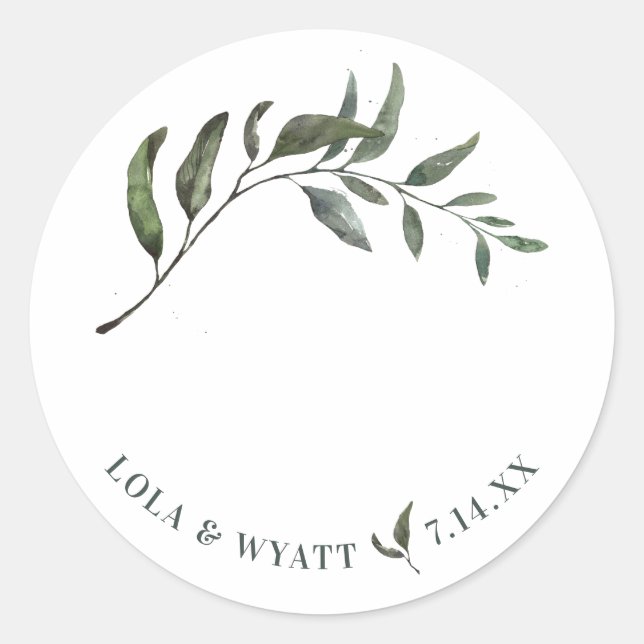 Moderne Botanische Hochzeit Runder Aufkleber (Vorderseite)
