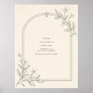 Moderne botanische Hochzeits-Willkommensschild mit Poster