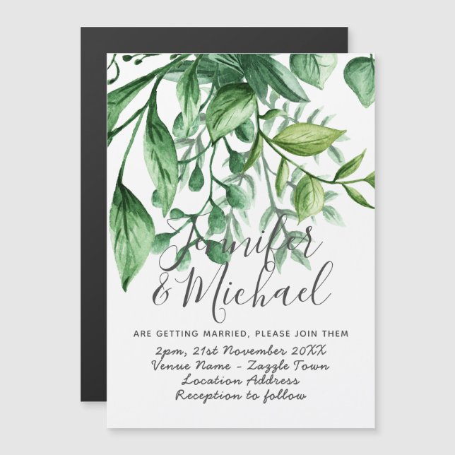 Moderne botanische Hochzeitseinladung Magnetisch Magneteinladung (Vorne/Hinten)