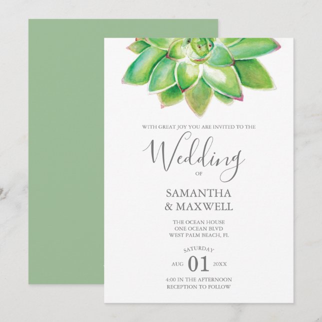 Moderne botanische Hochzeitseinladung Sukkulent Einladung (Vorne/Hinten)