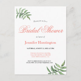 Moderne Botanische Korallendusche Einladung Postkarte