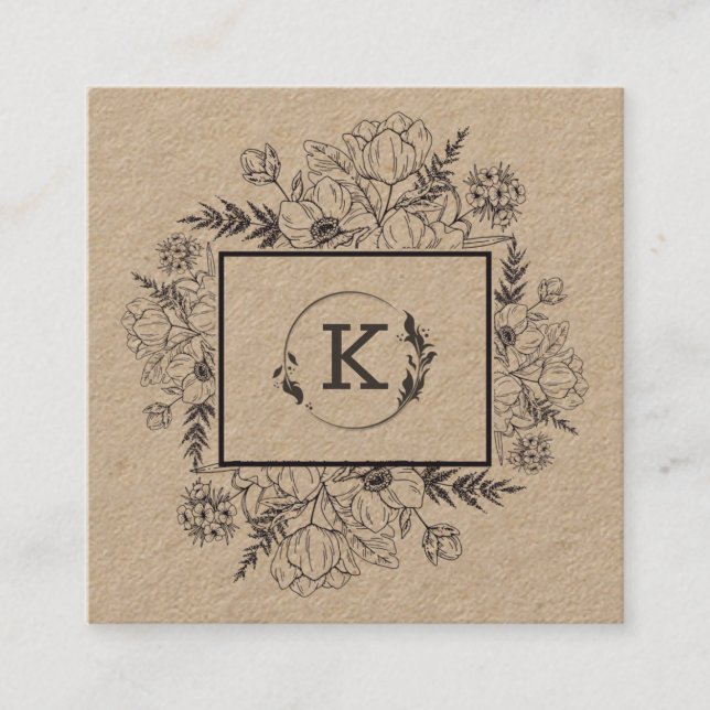Moderne botanische Kraftpapier-Visitenkarte Quadratische Visitenkarte (Vorderseite)