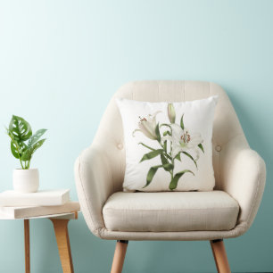 Moderne botanische Kunstgestaltung mit weißen Lili Kissen