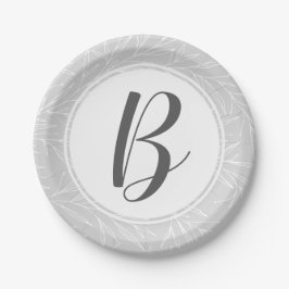 Moderne Botanische Leaf-Silber-Monogramm-Hochzeit Pappteller