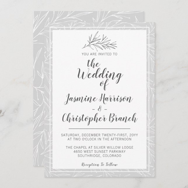 Moderne botanische Leaf Silver Wedding Einladung (Vorne/Hinten)
