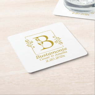 Moderne botanische Letter B in Gold    Rechteckiger Pappuntersetzer