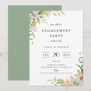 Moderne botanische Lily Floral Engagement Party Einladung