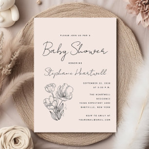 Moderne Botanische Linie Art Blush Baby Dusche Einladung