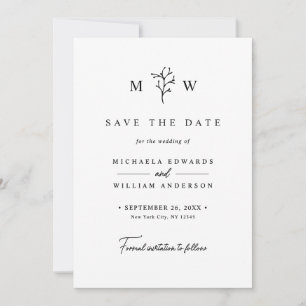 Moderne botanische Monogramm-Initialen Hochzeit Save The Date