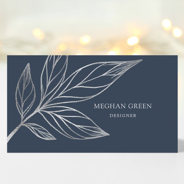 Moderne Botanische Navy Blue Business Card Visitenkarte (Von Creator hochgeladen)