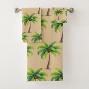 Moderne botanische Palmen im Sommer auf Beige Badhandtuch Set