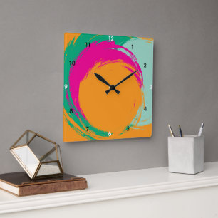 Moderne botanische Pastelltöne-Acryluhr Quadratische Wanduhr