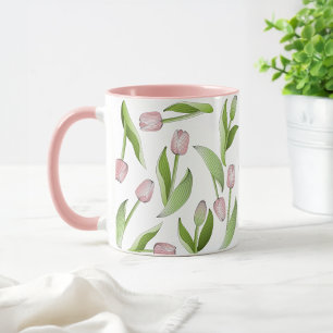 Moderne botanische rosa Tulpenblumen-Kaffeetasse Tasse
