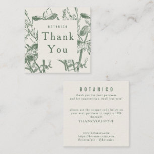 Moderne botanische Sage Cream Floral Vielen Dank Quadratische Visitenkarte