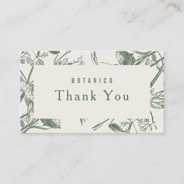 Moderne botanische Sage Cream Floral Vielen Dank  Visitenkarte (Vorderseite)