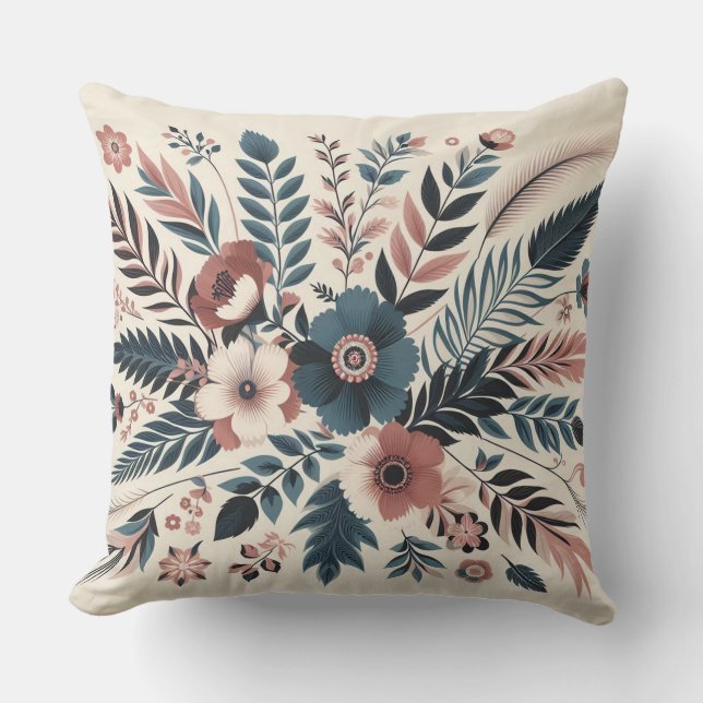 Moderne botanische Sahne-Blumenkunst Kissen (Vorderseite)