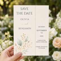 Moderne Botanische Save-the-Date-Karte in Salbeigr