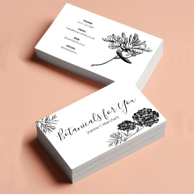 Moderne botanische Schrift und Gezeichnet Blume UK Visitenkarte (Von Creator hochgeladen)