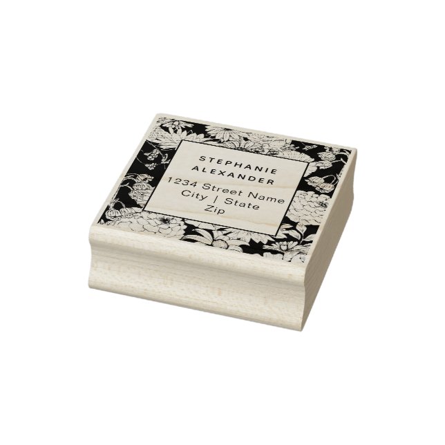 Moderne botanische Schwarz-Weiß-Blume Gummistempel (Stempel)