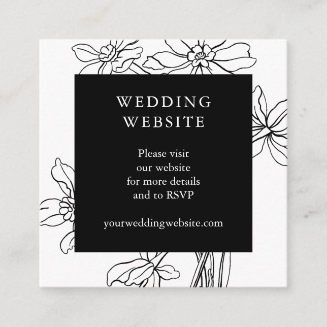 Moderne botanische Schwarz-Weiß-Hochzeit mit Blume Begleitkarte (Vorderseite)