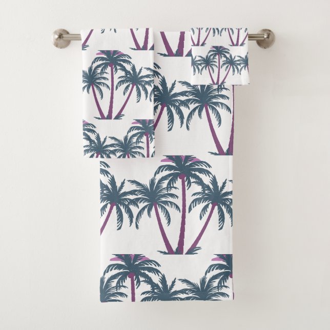 Moderne botanische Sommerpalmen auf Weiß Badhandtuch Set (Insitu)
