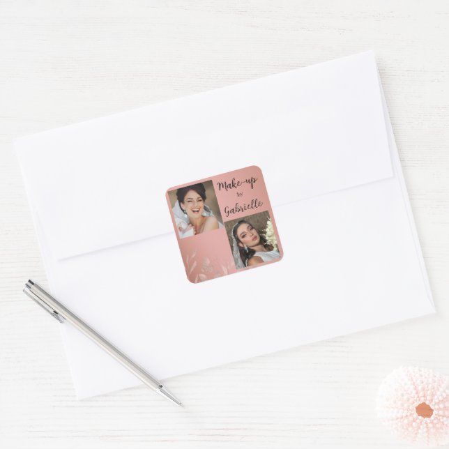 Moderne botanische staubige Rose Boho-Fotoschrift  Quadratischer Aufkleber (Umschlag)