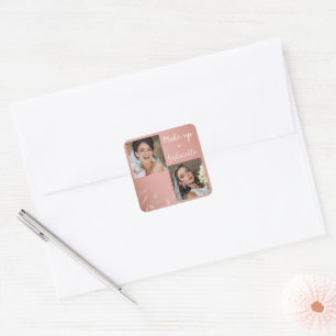 Moderne botanische staubige Rose Boho-Fotoschrift Quadratischer Aufkleber
