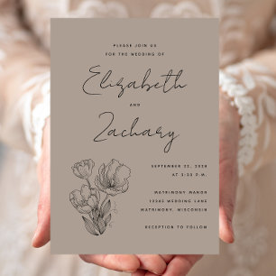 Moderne botanische Taupe-Schwarze Hochzeitseinladu Einladung