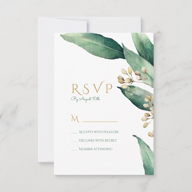 Moderne botanische Vegetation rustikale Hochzeit R RSVP Karte (Vorderseite)