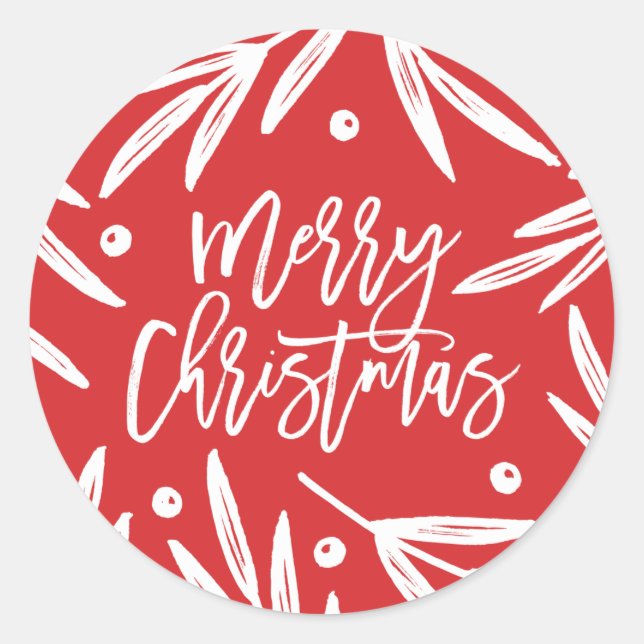 Moderne botanische Weihnachtskleber - Rot Runder Aufkleber (Vorderseite)