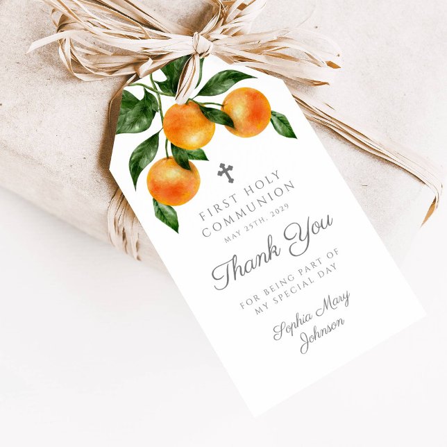 Moderne botanische Zitrusfrüchte Girl First Commun Geschenkanhänger (Modern Botanical Citrus Girl First Communion Gift Tags)