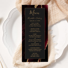 Moderne Bourgogne Or Agate Mariage foncé Menu