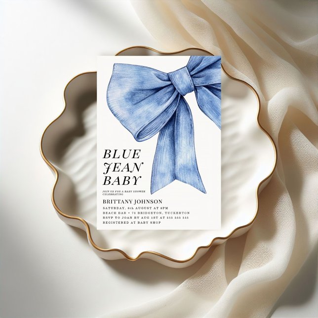 Moderne Bow Denim Baby Dusche Einladung (Von Creator hochgeladen)
