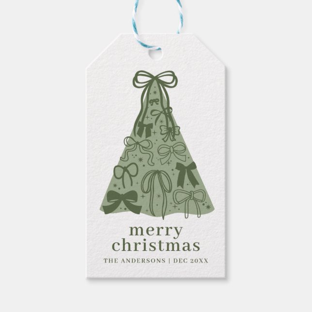 Moderne Bow Green Weihnachten Geschenkanhänger (Vorderseite)