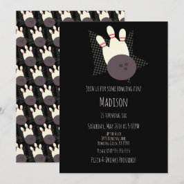 Moderne Bowling Alley Birthday Party Black Einladung