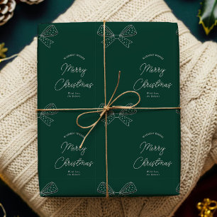Moderne Bows Familie Name Frohe Weihnachten Grün Geschenkpapier