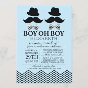 Moderne Boy Little Man Mustache TWINS Kinderdusche Einladung