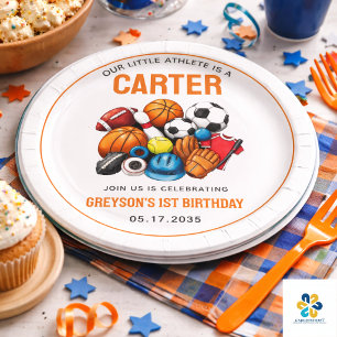 Moderne Boys Sportsäle zum 1. Geburtstag Pappteller