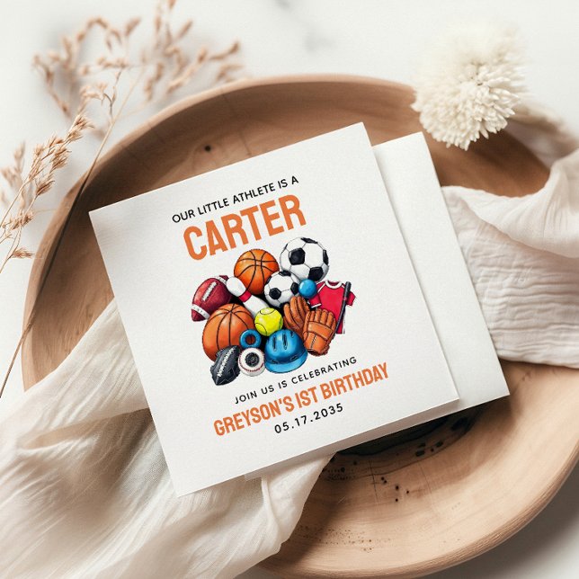 Moderne Boys Sportsäle zum 1. Geburtstag Serviette (Von Creator hochgeladen)