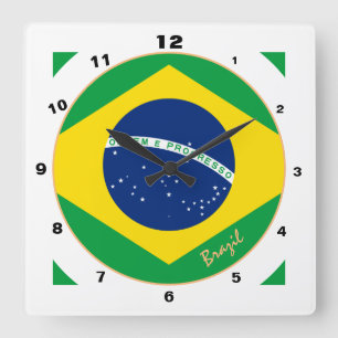 Moderne brasilianische Flagge, trendy Brasilien Zu Quadratische Wanduhr