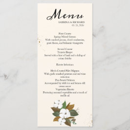 Moderne Braun- und Cremblumenhochzeit Menükarte