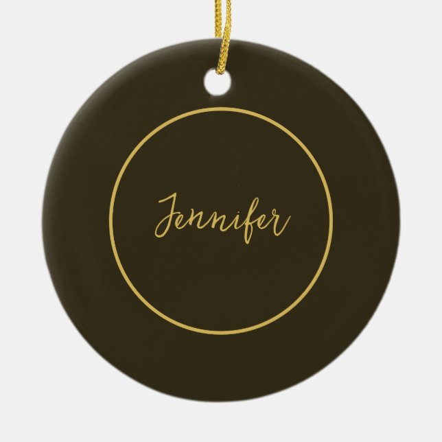 Moderne Braun- und Goldfarbkalligraphie Schlicht e Keramik Ornament (Vorne)